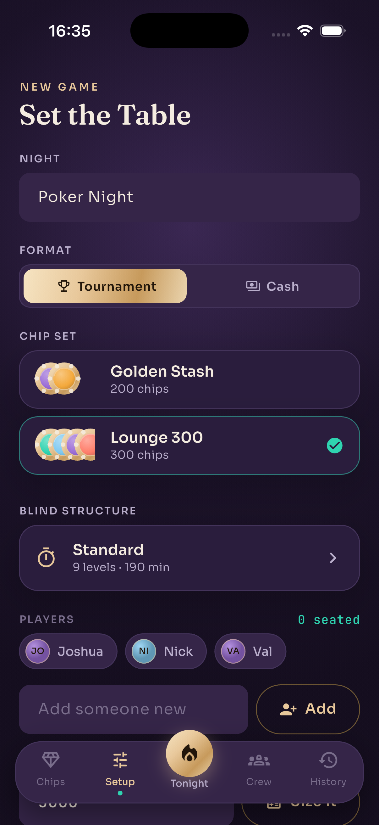 Poker Chip Room — Tonight view